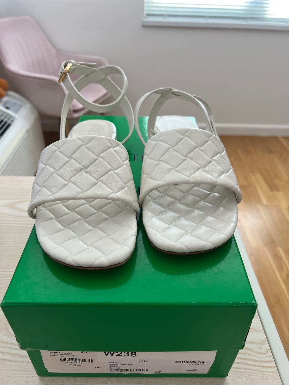 Bottega Veneta White Woven Leather Slingback Sandals